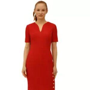 London Times V-Neck Bouclé Sheath Dress